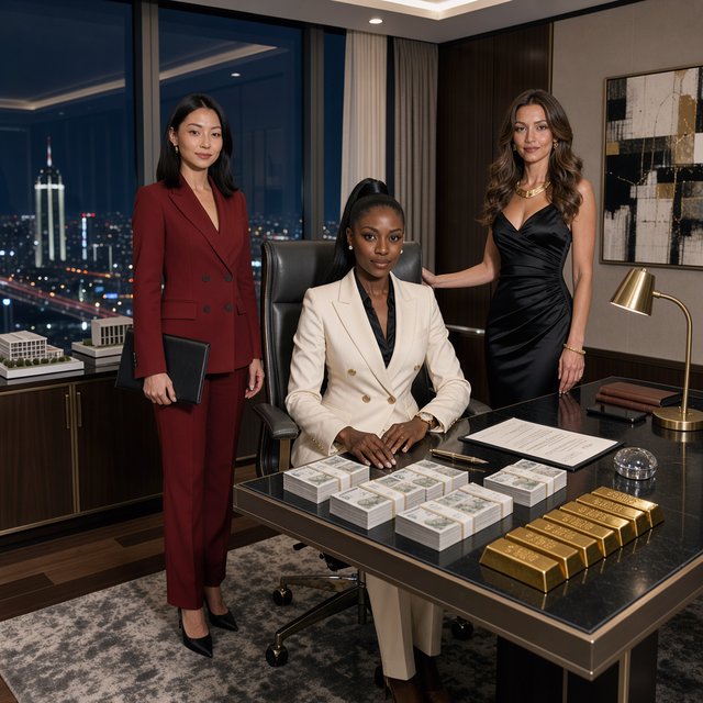 A realistic image based on the concepts of great money, power, and beautiful women. — Model 1