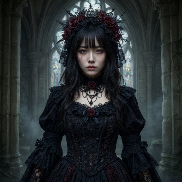 Surreal, ethereal East Asian adult beauty, 21 years old, in maximalist Gothic attire, with the most beautiful expression. — Qwen Image 3.0 Pro