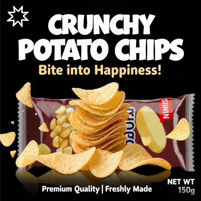 A creative promotional poster for potato chips featuring a forced perspective effect. — Kling v3