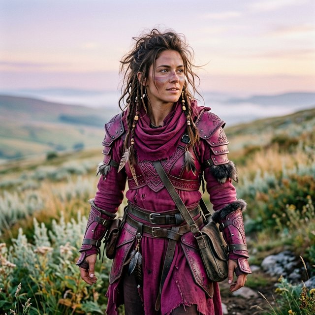 An image depicting a wild character dressed in magenta attire, an outfit, or armor. No text. A complementary pastel background. Lifestyle photography. — Nano Banana 2.1