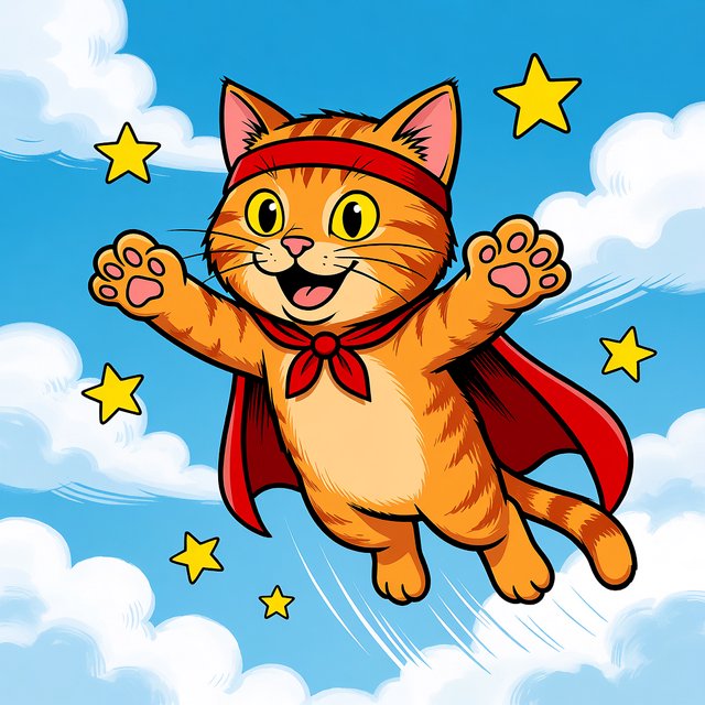 A cat flying in the sky wearing a super kitty costume. — Krea 2 Medium