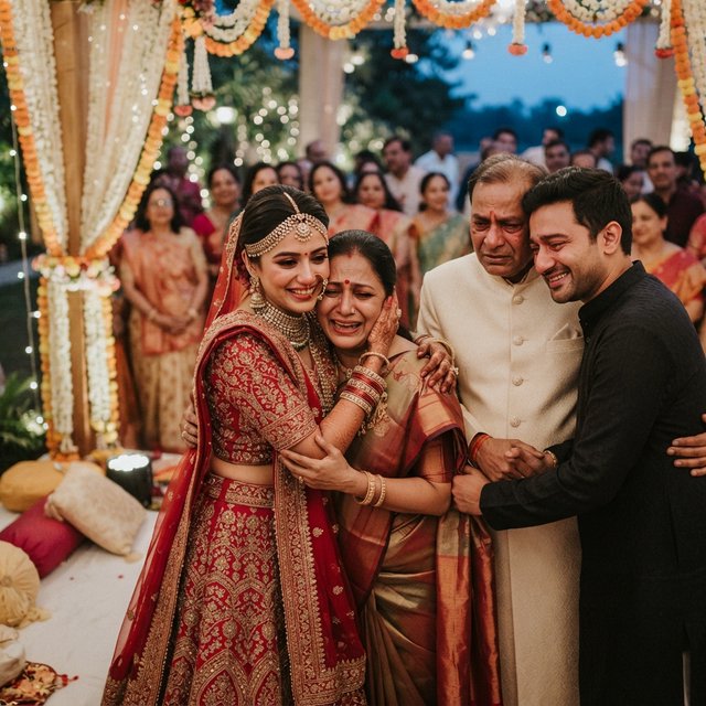 A realistic scene of an Indian wedding showing the emotions of the adult bride and her adult family members — Nano Banana 2 Lite