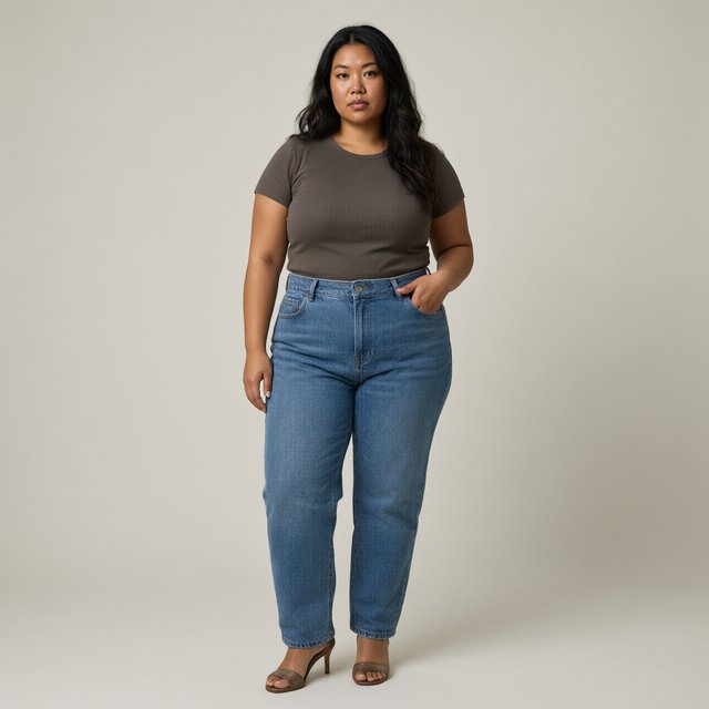 A pretty mixed-race woman of Korean, White, and Black heritage, curvy, full-body image, plain background. — Qwen Image 3.0