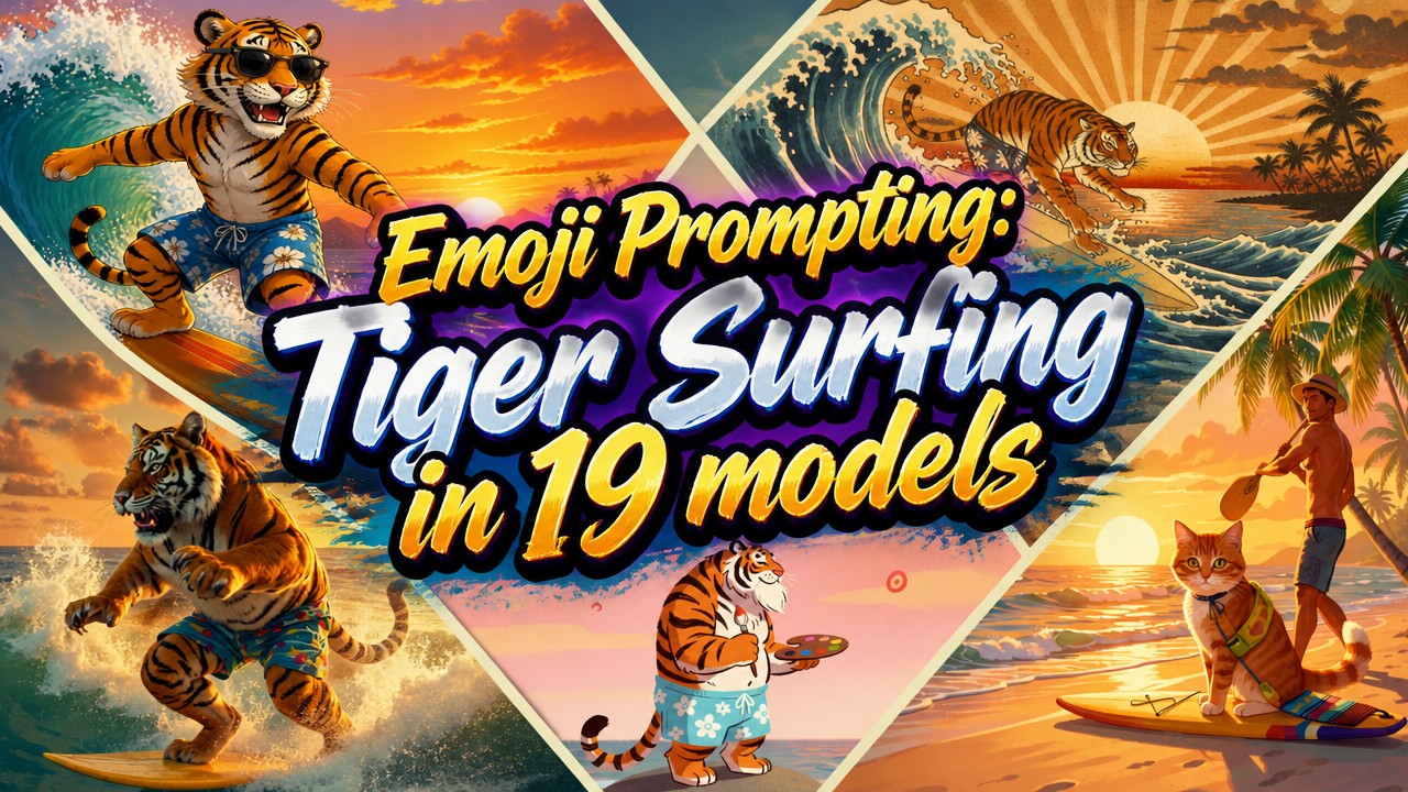 Emoji Prompting: Tiger Surfing in 19 models