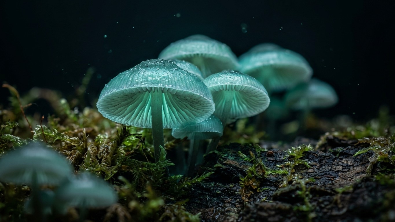 Spore Luminance: Master Enzymatic Bioluminescence and Translucent Fungal SSS in Macro Shots