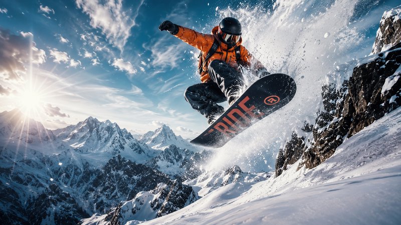 Snowboarder in an orange jacket and black helmet performing a high jump on a snowy mountain.