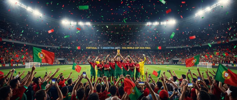 Portugal team celebrates on the field with fans, confetti, and flags during the FIFA World Cup 20...