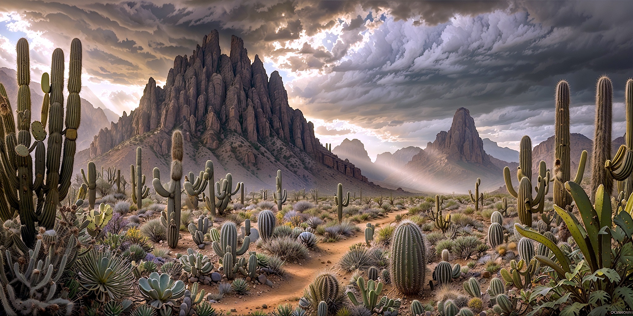 Clouds and sun rays on the desert