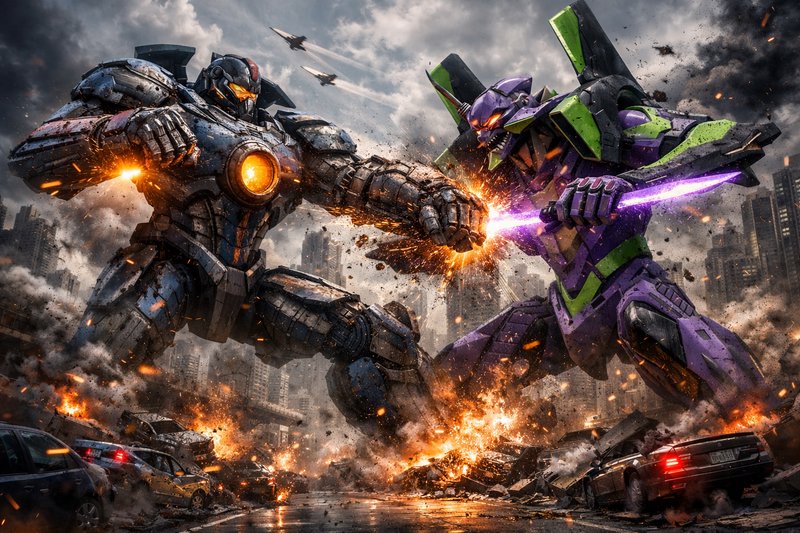 A high-octane sci-fi scene featuring two giant com | EternaSky on ...