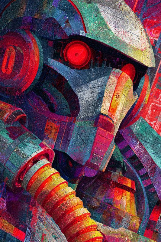 A vibrant abstract robot portrait rendered in a te | TesaranJ on ...