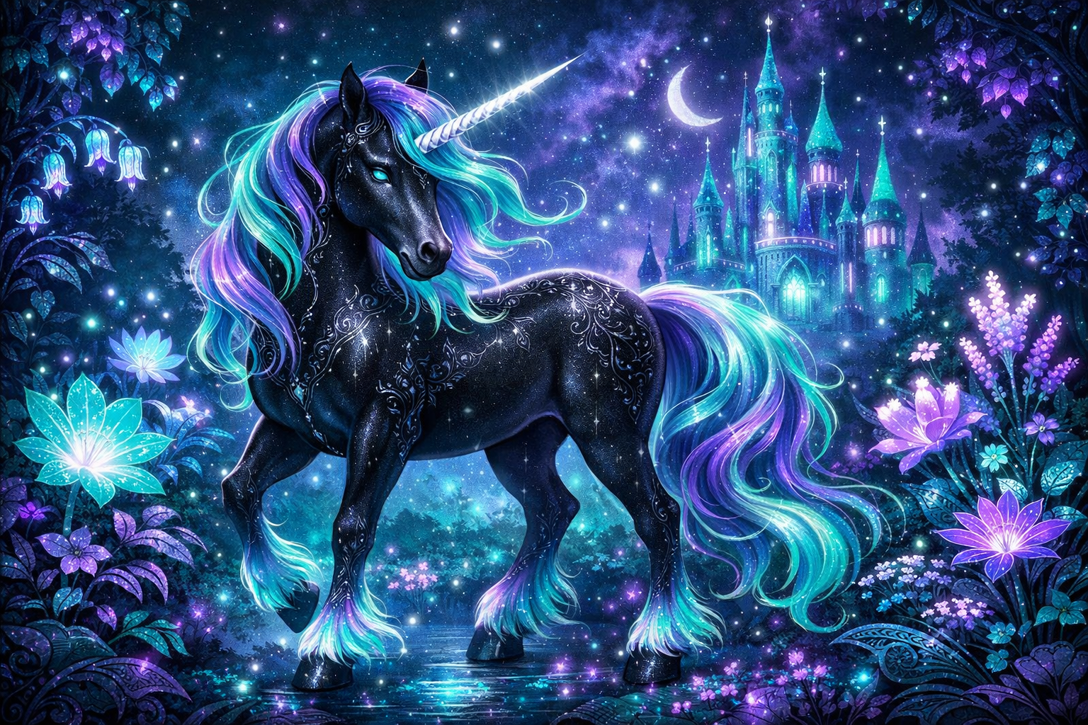 Where the unicorn steps softly through the night, the world blooms with magic.