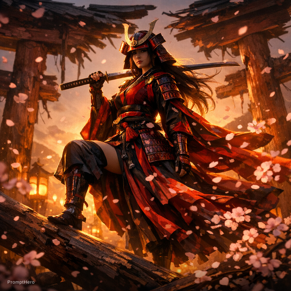 “Crimson Samurai at the Shattered Gate”