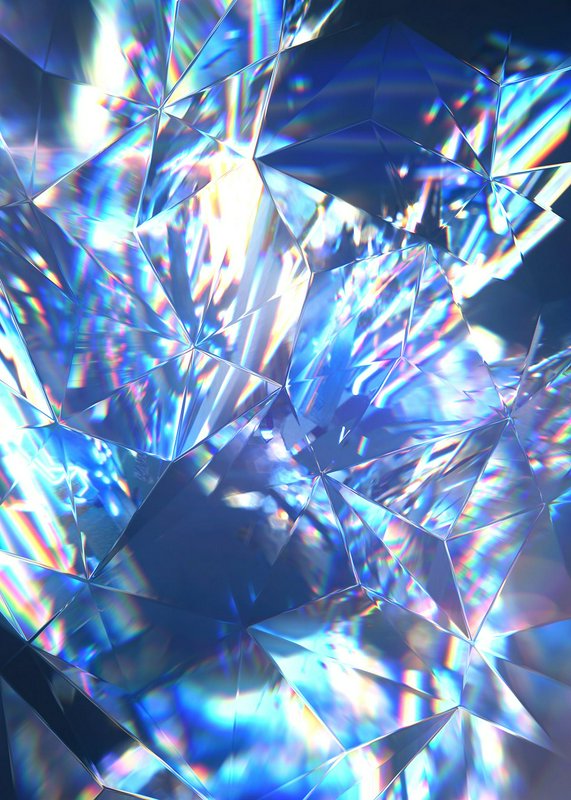 Close-up of faceted crystal prism catching rainbow light