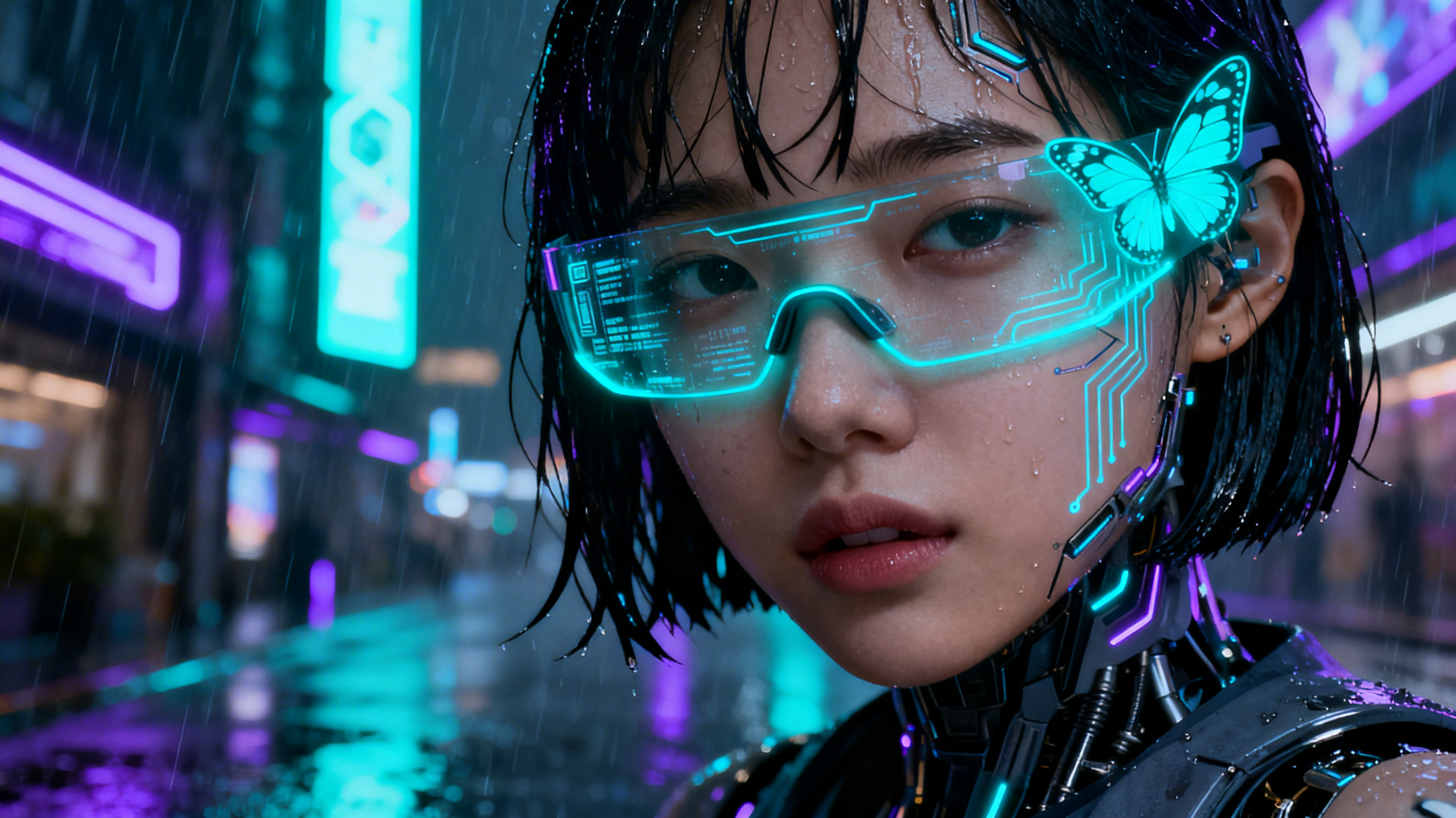 Cyber girl in Neon city