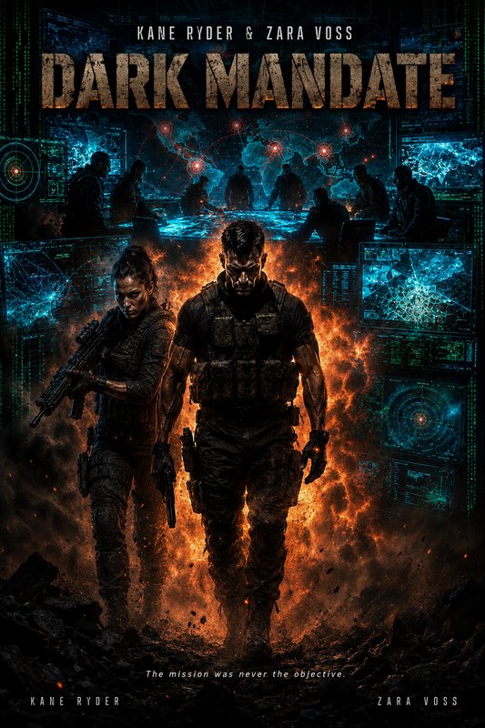 Intense movie poster featuring two armed soldiers walking through orange flames with a high-tech ...