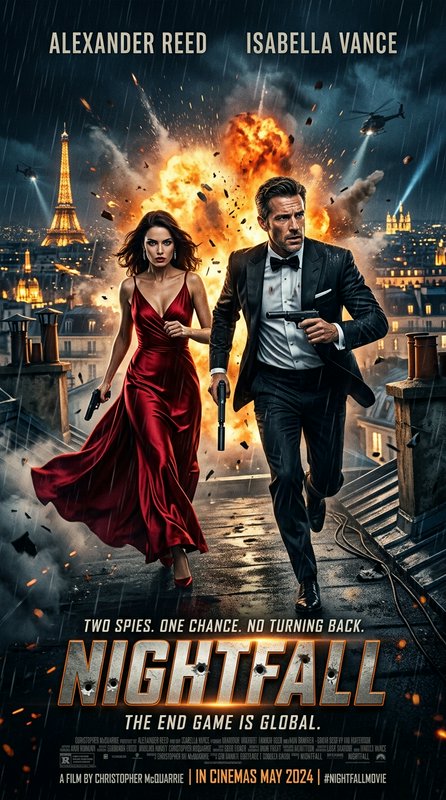 Two stylish spies run across a rooftop as explosions light up the Paris skyline.
