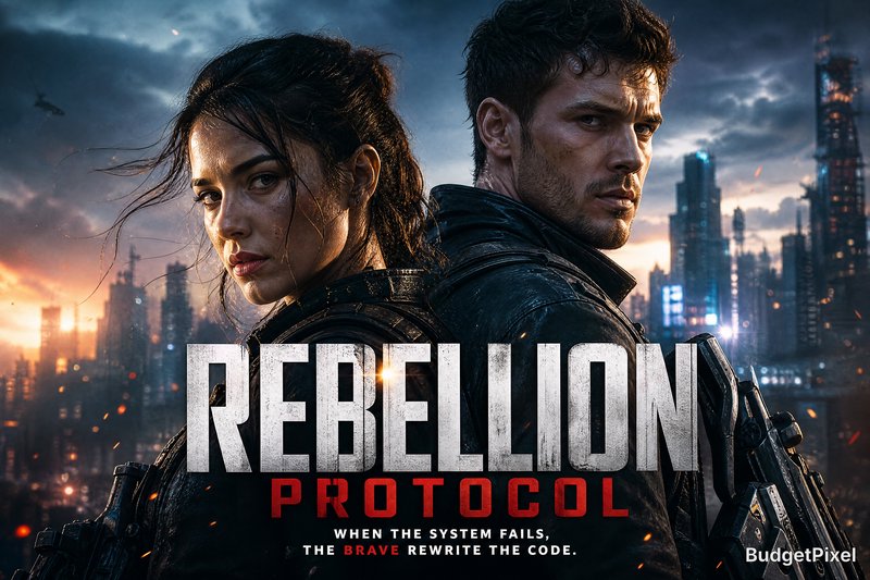 Two rugged agents back-to-back in a neon-lit dystopian cityscape poster.