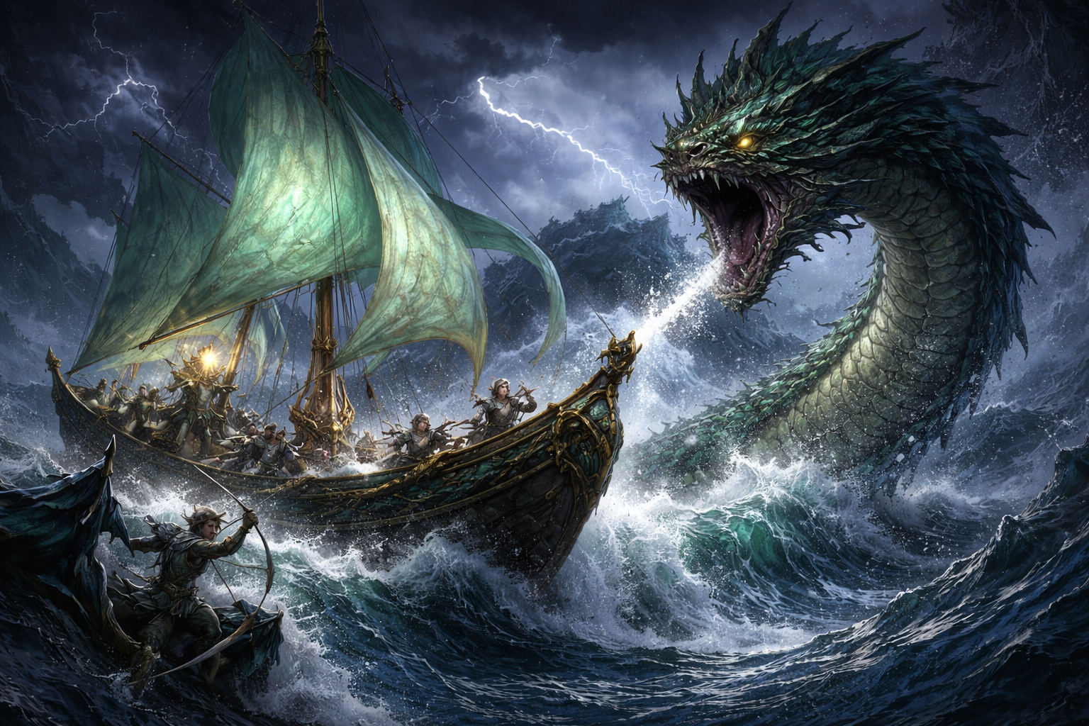"One ship down! Throw them a rope!" "Oh no! The Serpent is swinging around for another attack!" "...