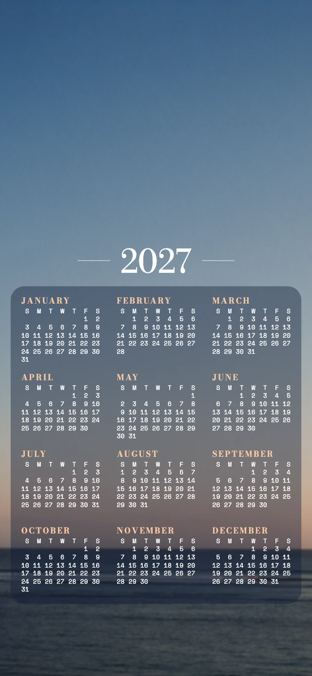 2027 calendar phone wallpaper template