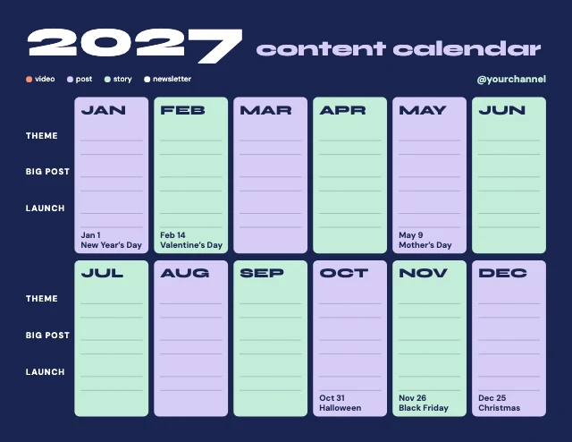 2027 content calendar template