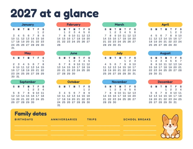 2027 family calendar template