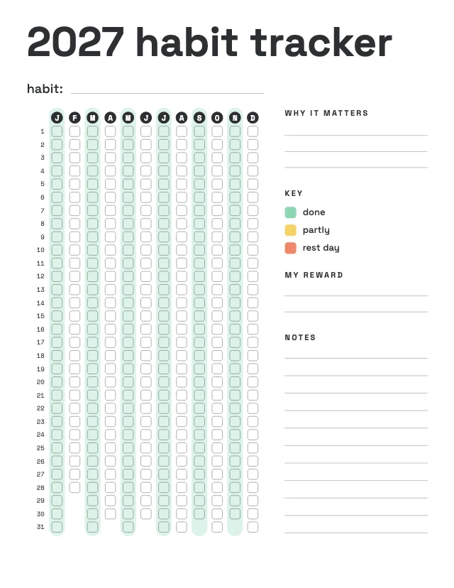 2027 habit tracker template