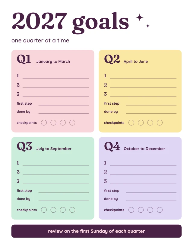 2027 quarterly goals planner template