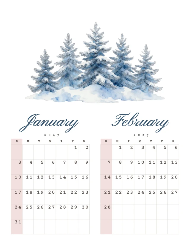 2027 watercolor wall calendar template