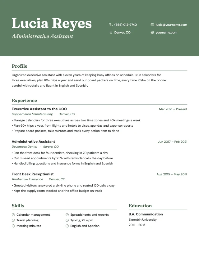 Administrative assistant resume template