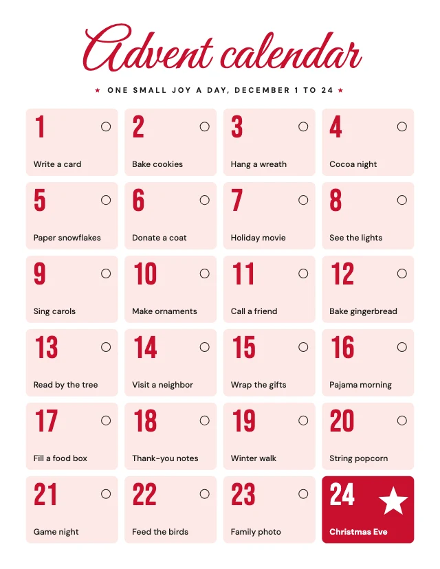 Advent activity calendar template