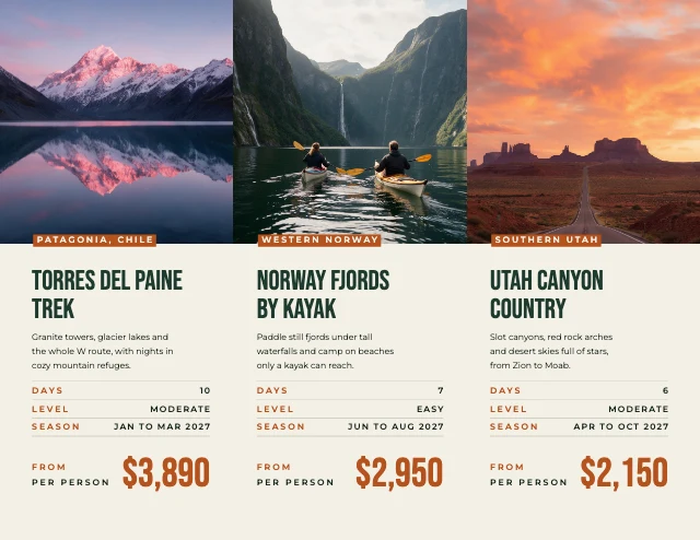 Adventure travel brochure template, page 2 of 2