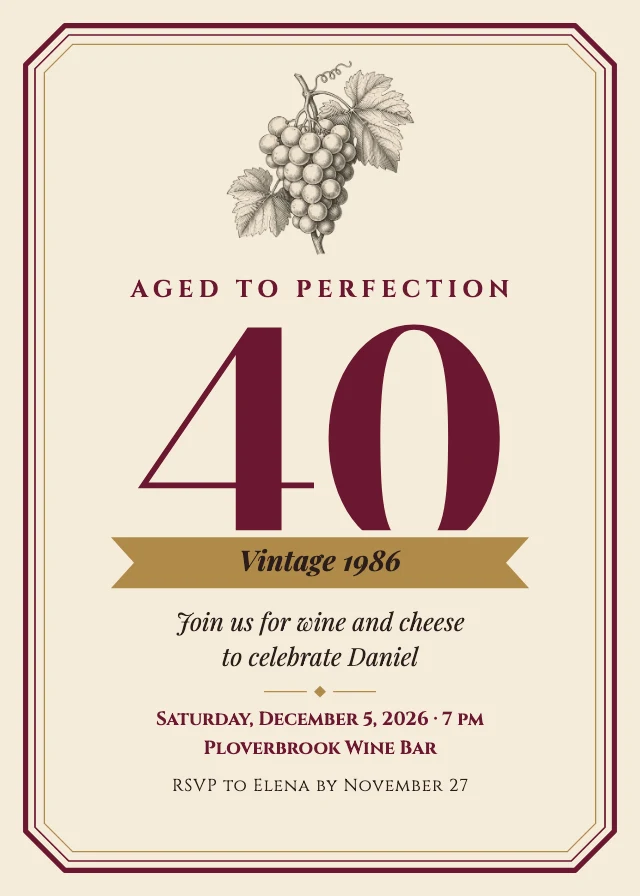 Aged to perfection 40th invitation template