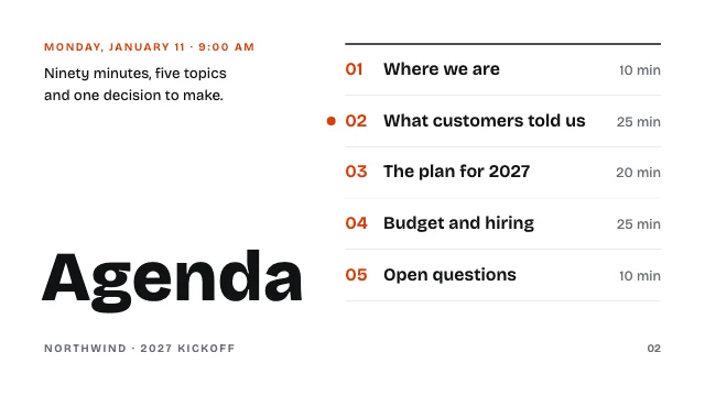 Agenda slide template