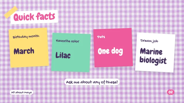 All about me presentation template, page 2 of 8