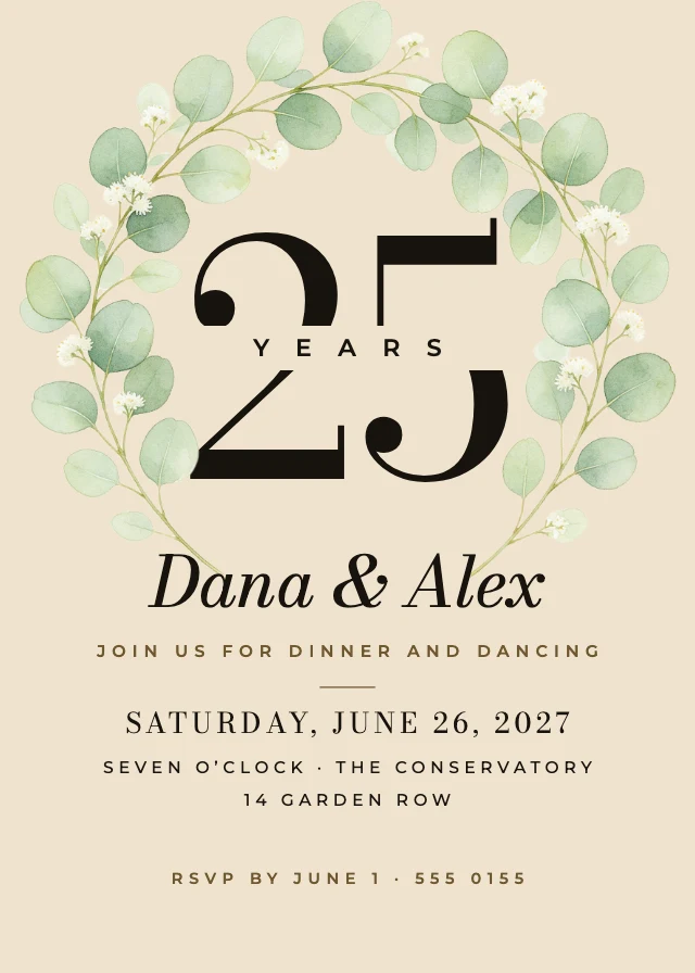 25th anniversary party invitation template