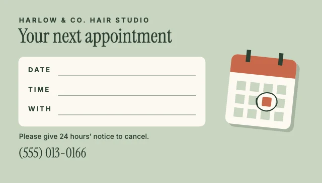 Appointment reminder card template