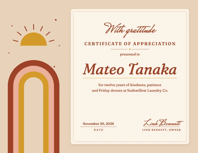 Appreciation award certificate template