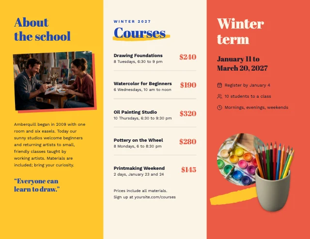 Art school brochure template, page 2 of 2