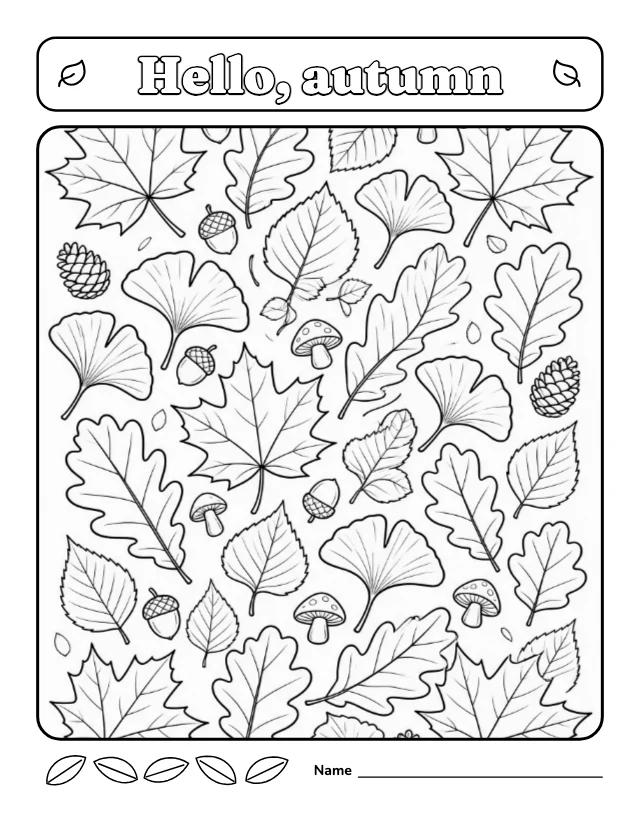 Autumn leaves coloring page template