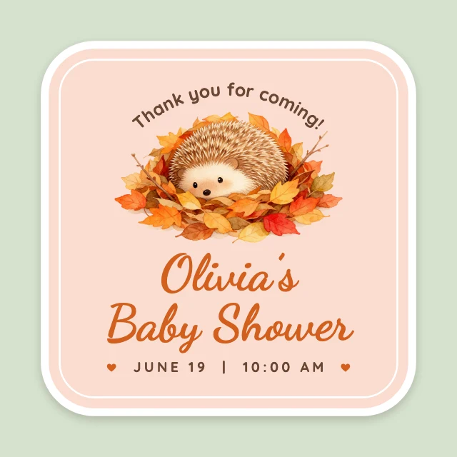 Baby shower hedgehog sticker template