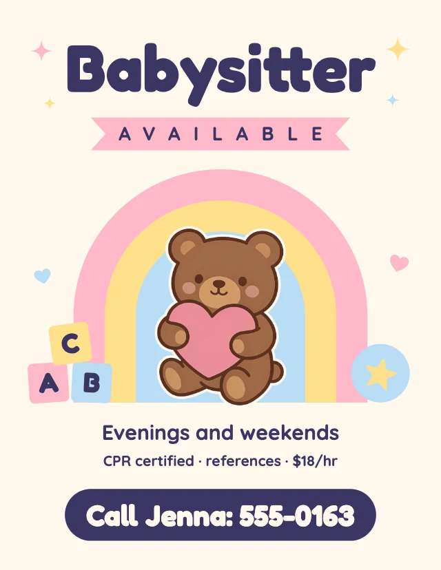 Babysitter flyer template