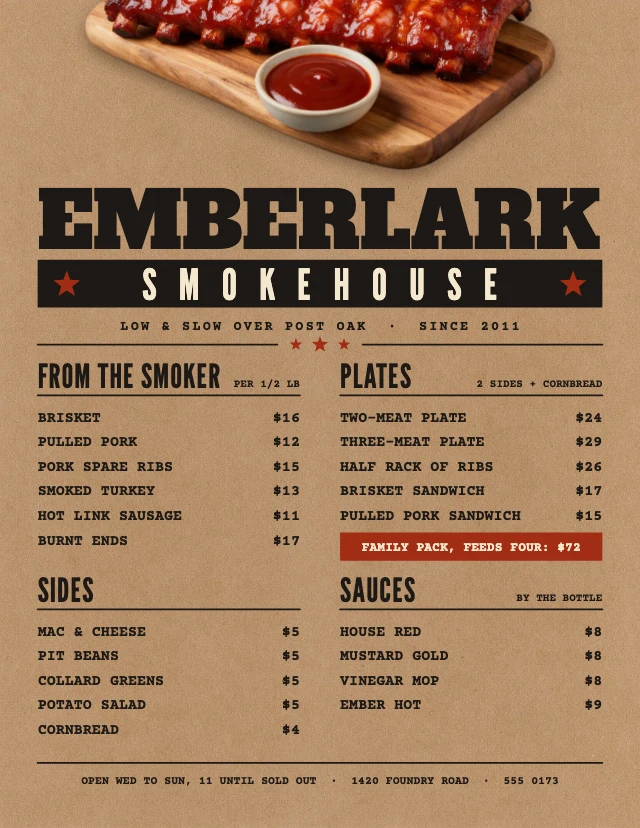 BBQ smokehouse menu template