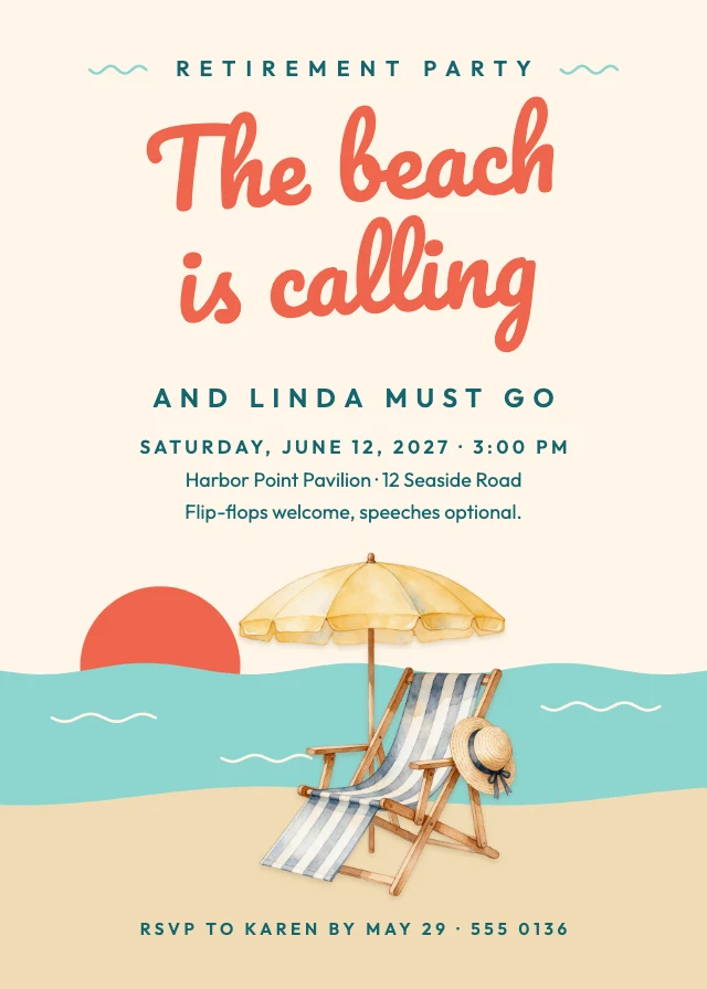 Beach retirement party invitation template