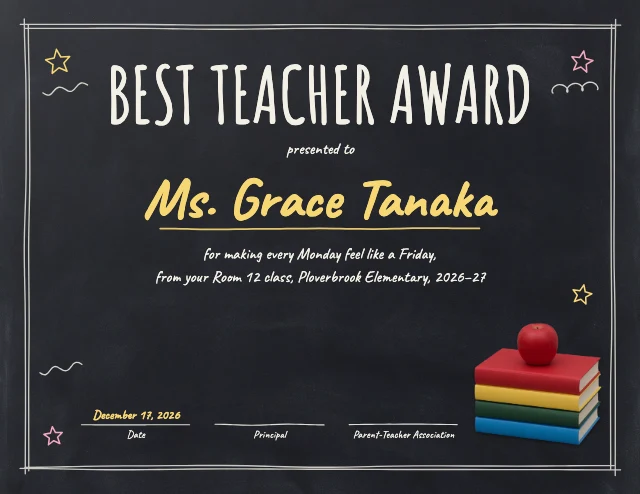 Best teacher award template