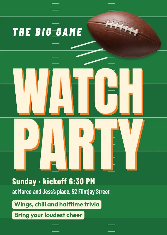 Big game watch party invitation template