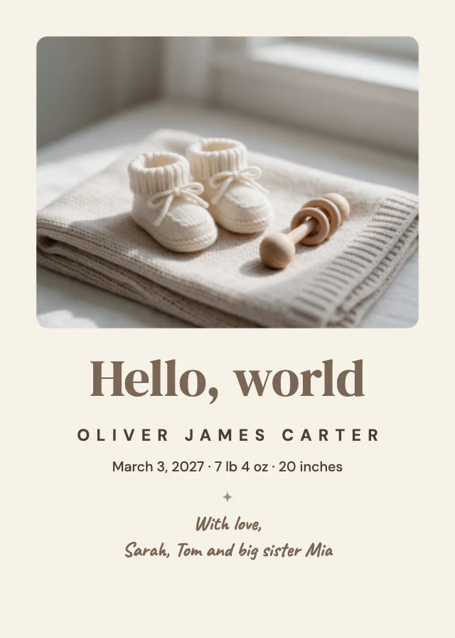 Birth announcement card template