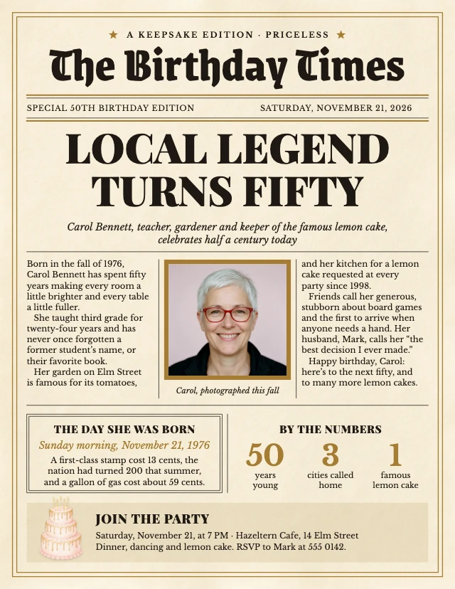 Birthday newspaper template