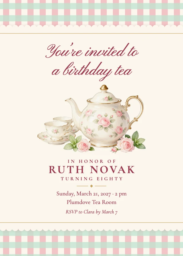 Birthday tea party invitation template