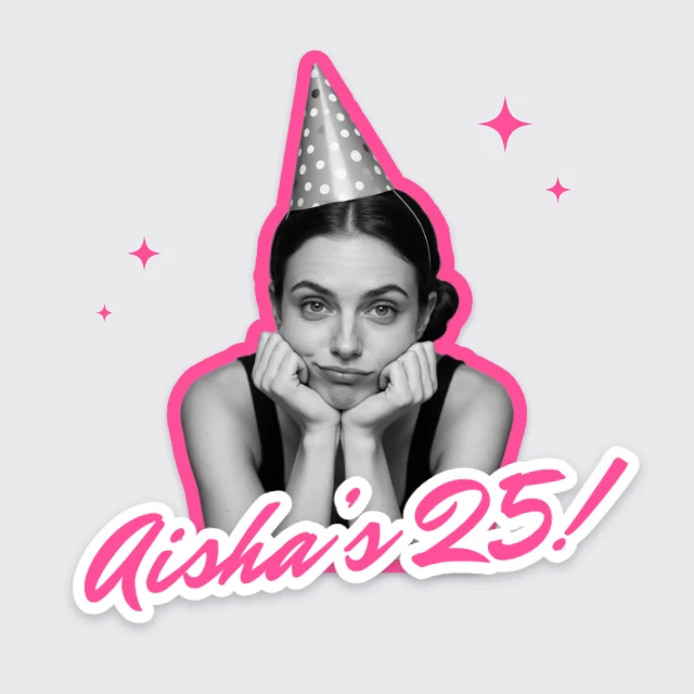 Black and white birthday sticker template