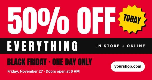 Black Friday 50% off Facebook post template